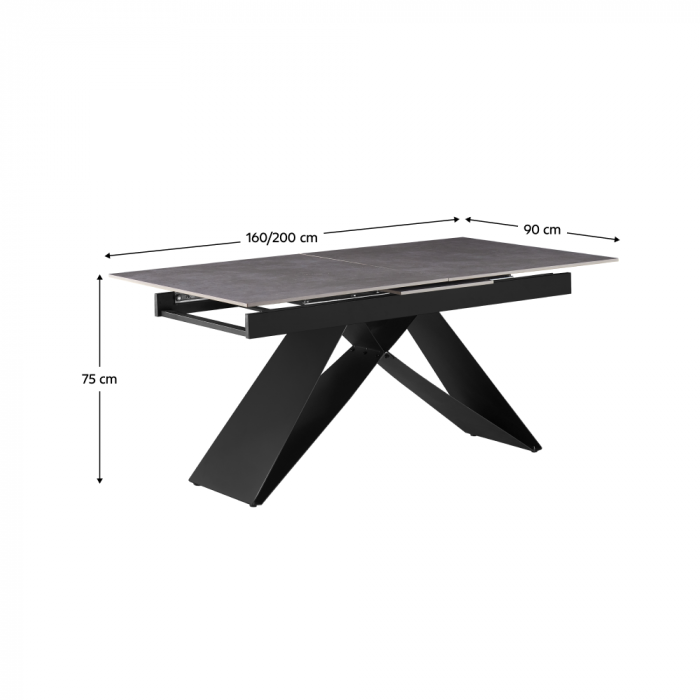Masă dining extensibilă, beton/neagră, 160-200x90 cm, MAJED [2]