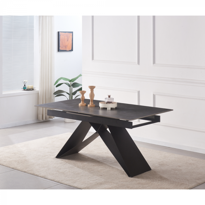 Masă dining extensibilă, beton/neagră, 160-200x90 cm, MAJED [12]