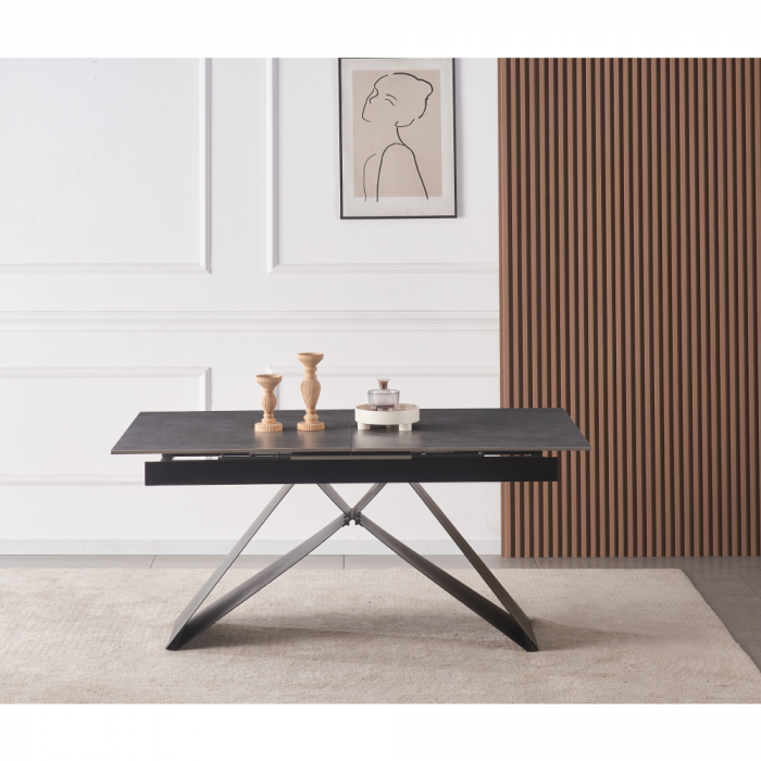Masă dining extensibilă, beton/neagră, 160-200x90 cm, MAJED [10]