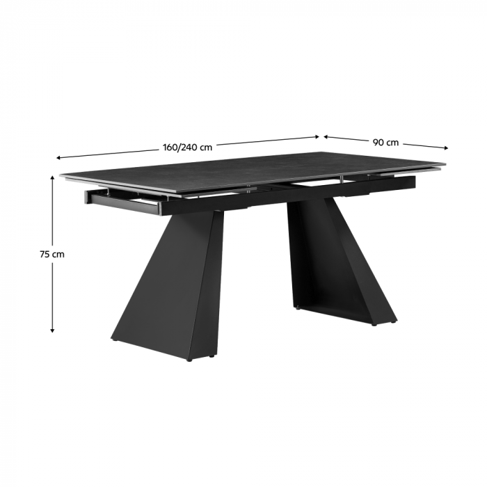 Masă dining extensibilă, grafit/neagră, 160-240x90 cm, SALAL [2]