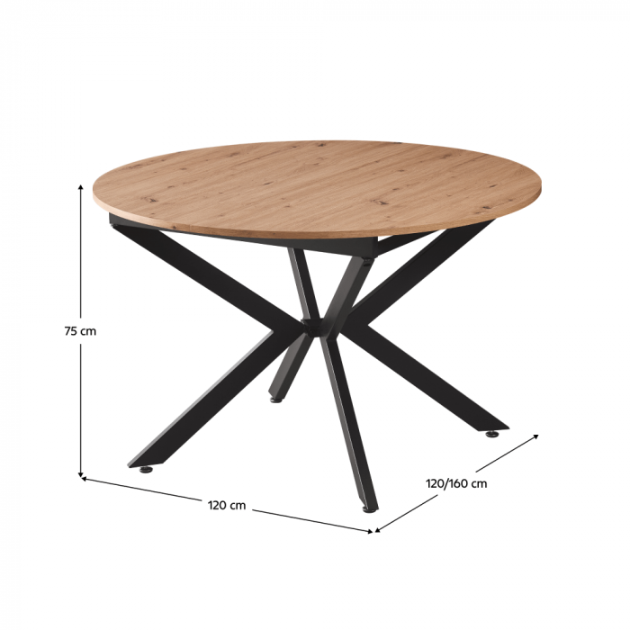 Masă dining extensibilă, stejar artisan / neagră, 120x120-160x75 cm, ABERO TIP 2 [11]