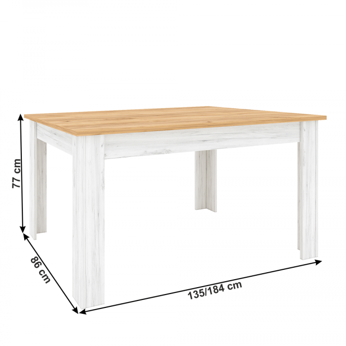 Masă dining extensibilă, stejar craft auriu / stejar craft alb, 135-184x86 cm, SUDBURY [2]