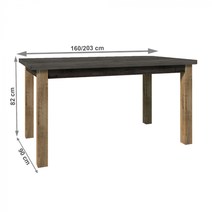 Masă dining, extensibilă, stejar lefkas închis/gri, 160-203x90 cm, MONTANA STW [4]