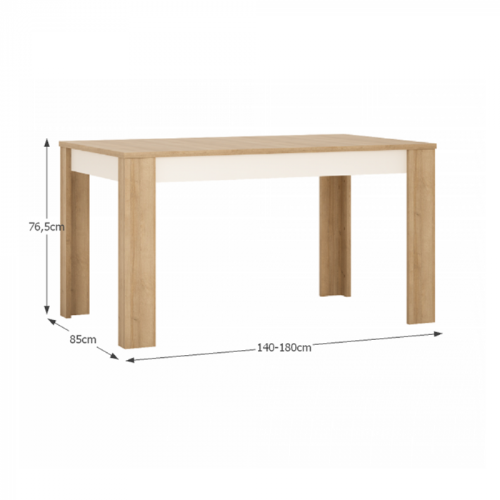 Masă dining LYOT03, extensibilă, stejar riviera/alb extra lucios HG, 140-180x85 cm, LEONARDO [3]