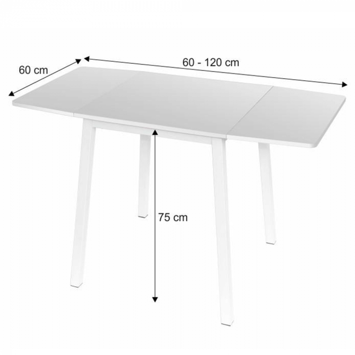Masă dining, MDF folie/metal, alb, 60-120x60 cm, MAURO [3]