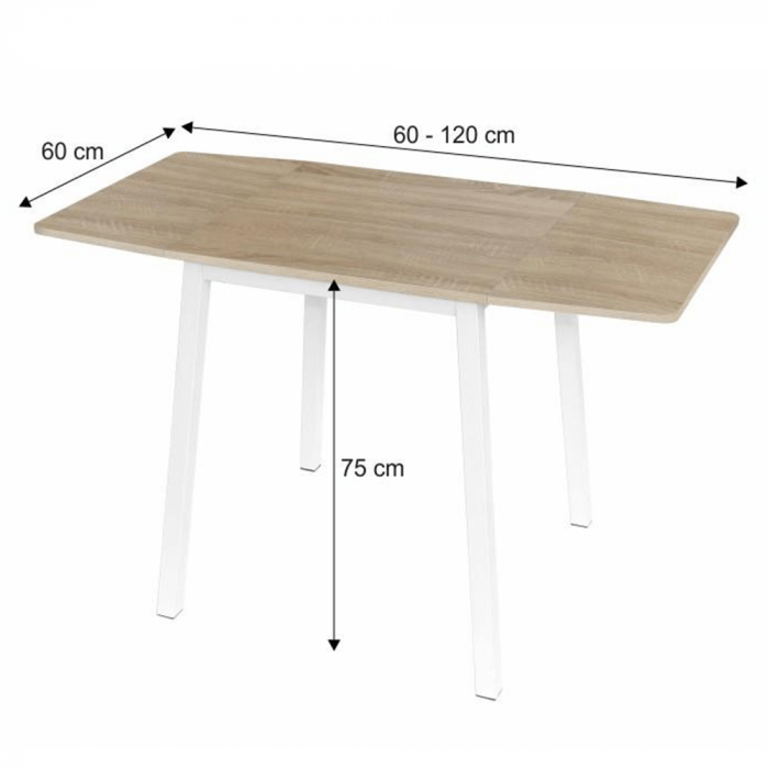 Masă dining, MDF folie/metal, stejar sonoma/alb, 60-120x60 cm, MAURO [3]