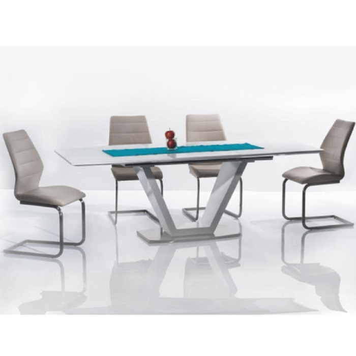 Masă dining, pliabilă, alb luciu extra ridicat / oţel, 160-220x90 cm, PERAK [3]