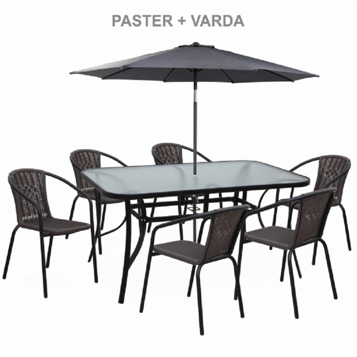 Masă dining, sticlă securizată/oţel, 150x90 cm, PASTER [10]