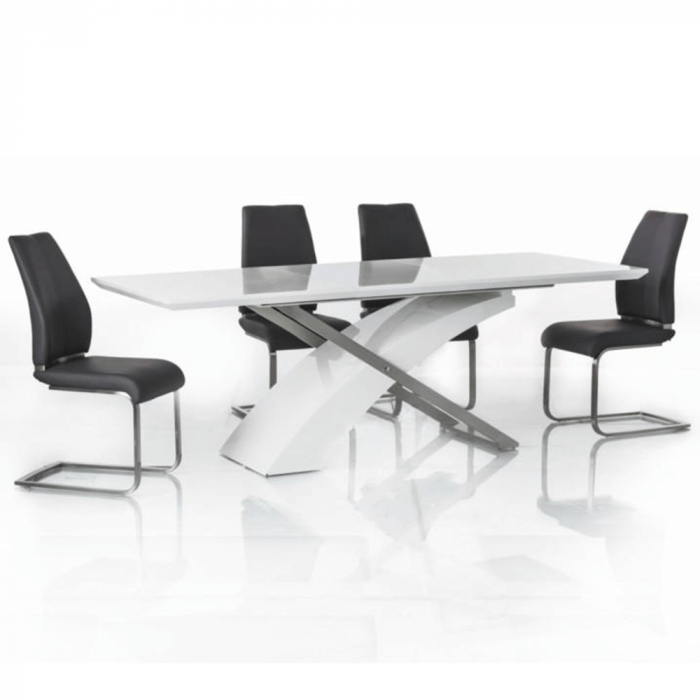 Masă extensibilă de bucătărie, alb extra strălucitor/metal, 160-220x90 cm, KROS [2]