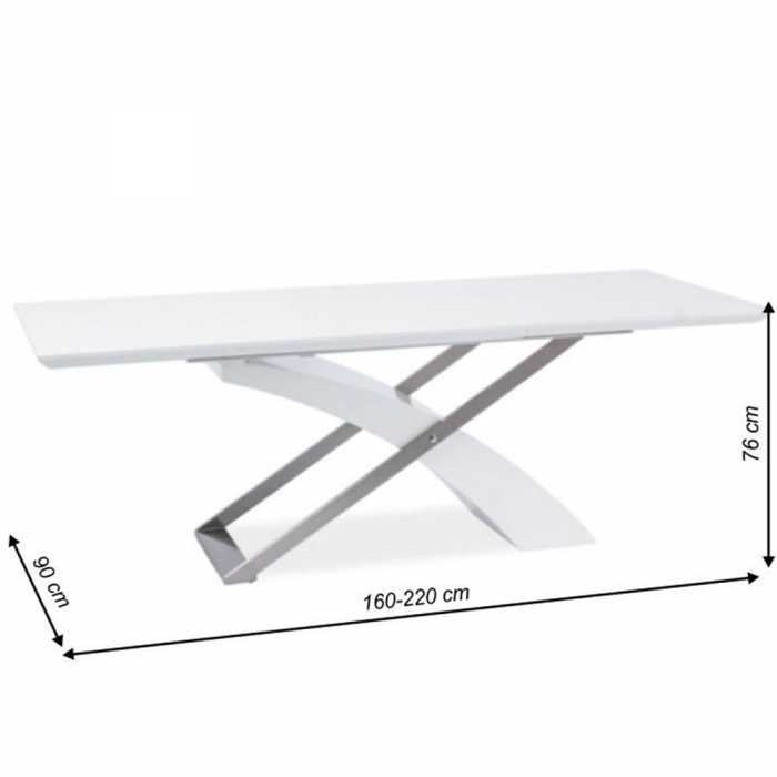 Masă extensibilă de bucătărie, alb extra strălucitor/metal, 160-220x90 cm, KROS [3]