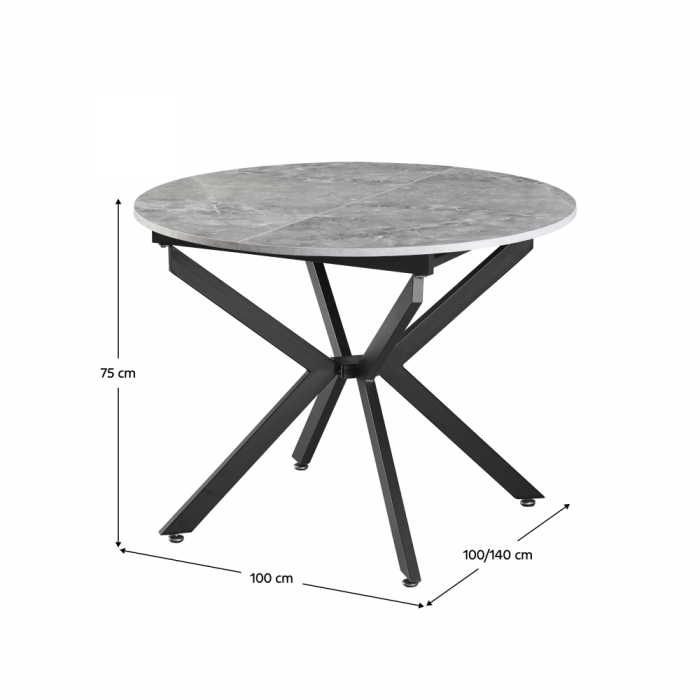 Masă extensibilă de dining, beton/neagră, 100x100-140x75 cm, ABERO TIP 1 [9]