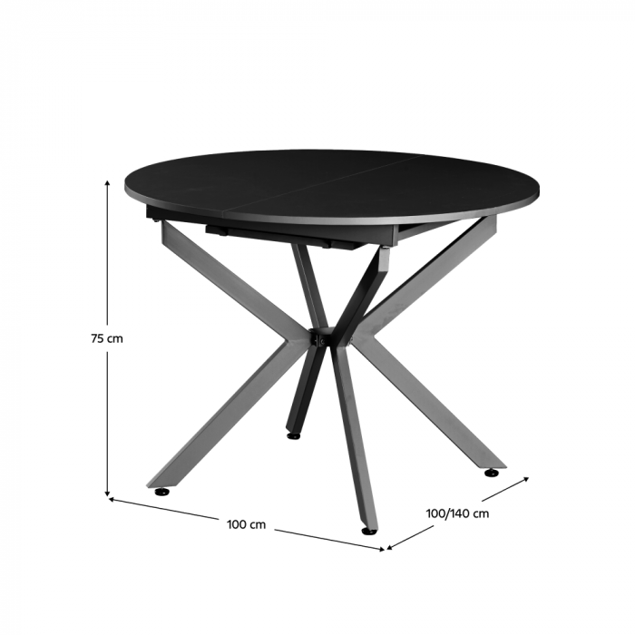 Masă extensibilă de dining, neagră, 100x100-140x75 cm, ABERO TIP 1 [9]