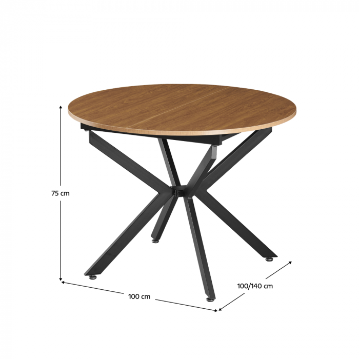 Masă extensibilă de dining, stejar deschis/neagră, 100x100-140x75 cm, ABERO TIP 1 [10]