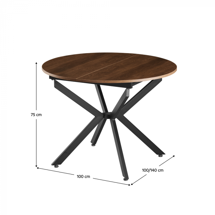 Masă extensibilă de dining, stejar închis/neagră, 100x100-140x75 cm, ABERO TIP 1 [10]