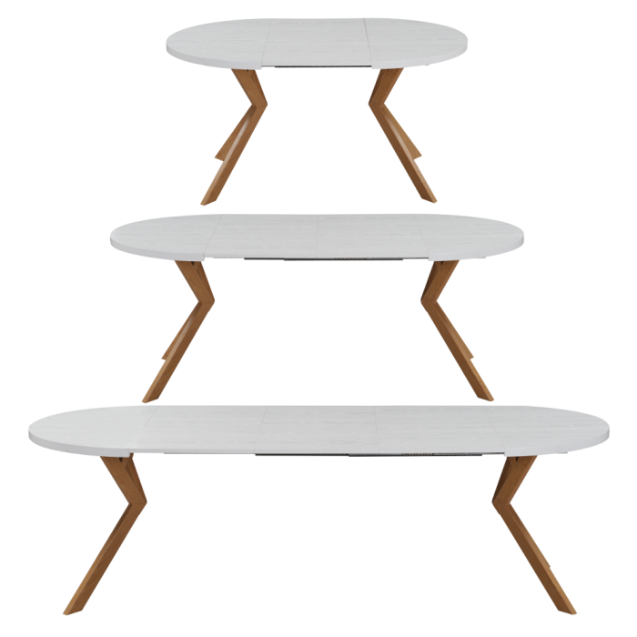Masă extensibilă de sufragerie, albă/stejar, 100-250x75,5 cm, LUKOS [9]