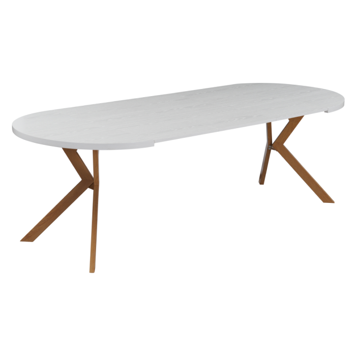 Masă extensibilă de sufragerie, albă/stejar, 100-250x75,5 cm, LUKOS [8]