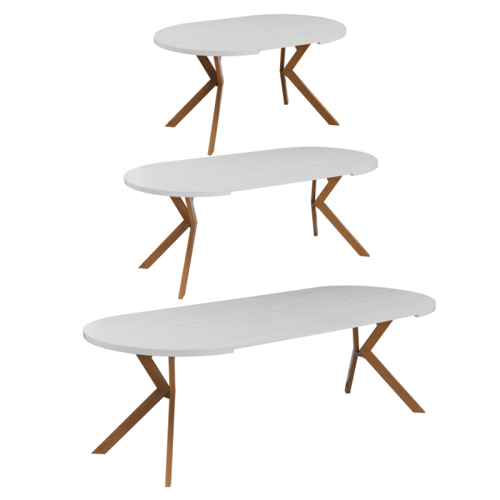 Masă extensibilă de sufragerie, albă/stejar, 100-250x75,5 cm, LUKOS [10]