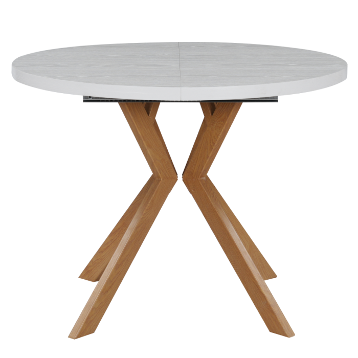 Masă extensibilă de sufragerie, albă/stejar, 100-250x75,5 cm, LUKOS [2]