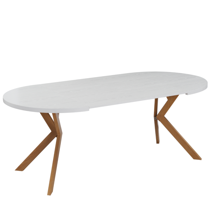 Masă extensibilă de sufragerie, albă/stejar, 100-250x75,5 cm, LUKOS [5]