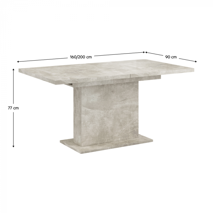 Masă extensibilă de sufragerie, beton, 160-200x90 cm, BOBA [4]