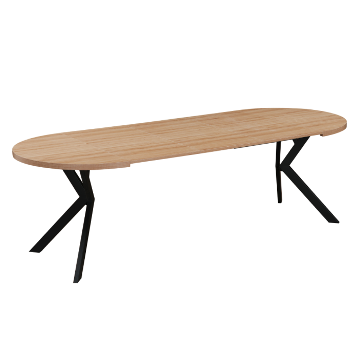 Masă extensibilă de sufragerie, stejar deschis/negru, 100-250x75,5 cm, LUKOS [8]
