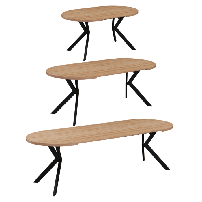 Masă extensibilă de sufragerie, stejar deschis/negru, 100-250x75,5 cm, LUKOS [9]