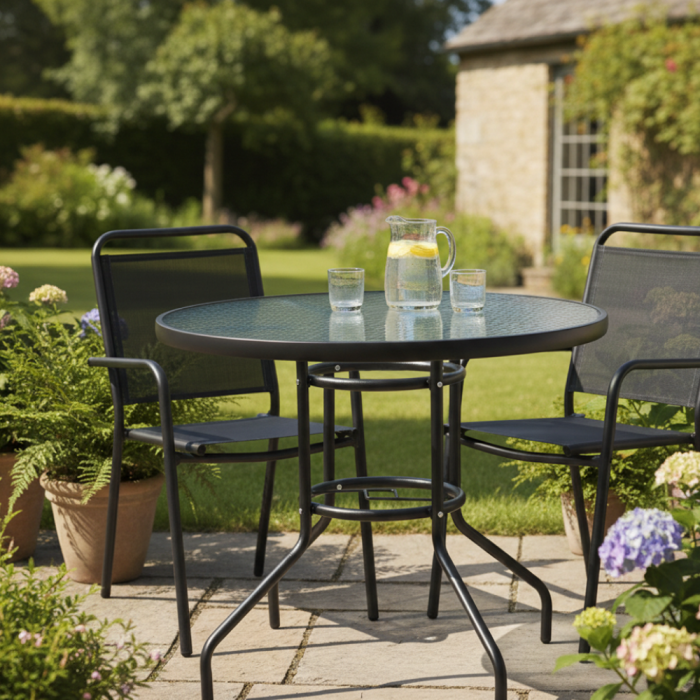 Masă grădină, oţel negru/sticlă securizată, BORGEN NEW TYP 2 [5]
