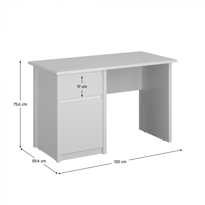 Masă PC 1D1S/120, albă, ERODIN [2]