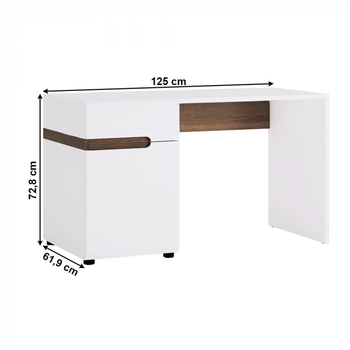 Masă PC, alb extra lucios HG/stejar sonoma închis trufă, LYNATET Tip 80 [8]