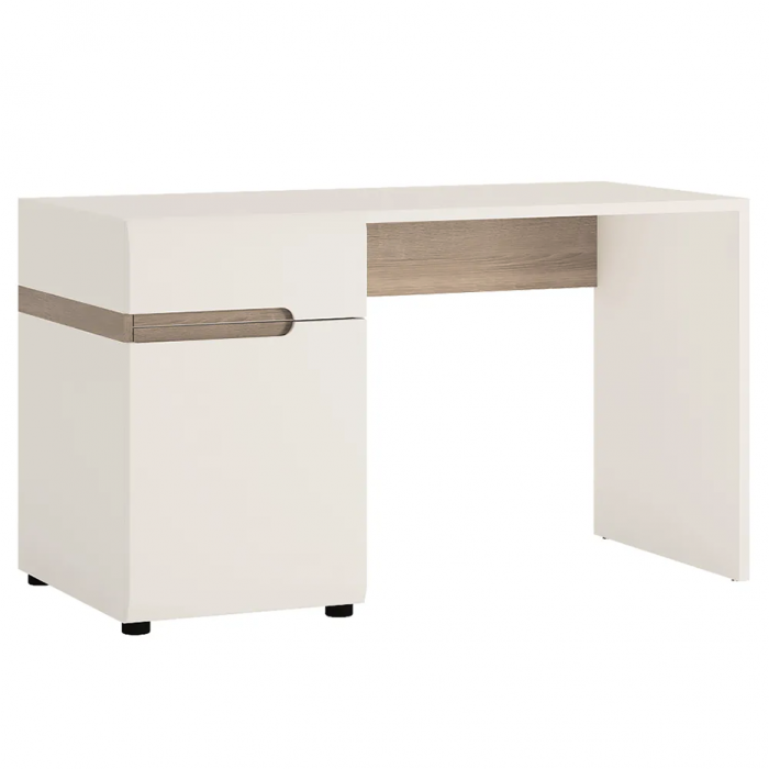 Masă PC, alb extra lucios HG/stejar sonoma închis trufă, LYNATET Tip 80 [7]