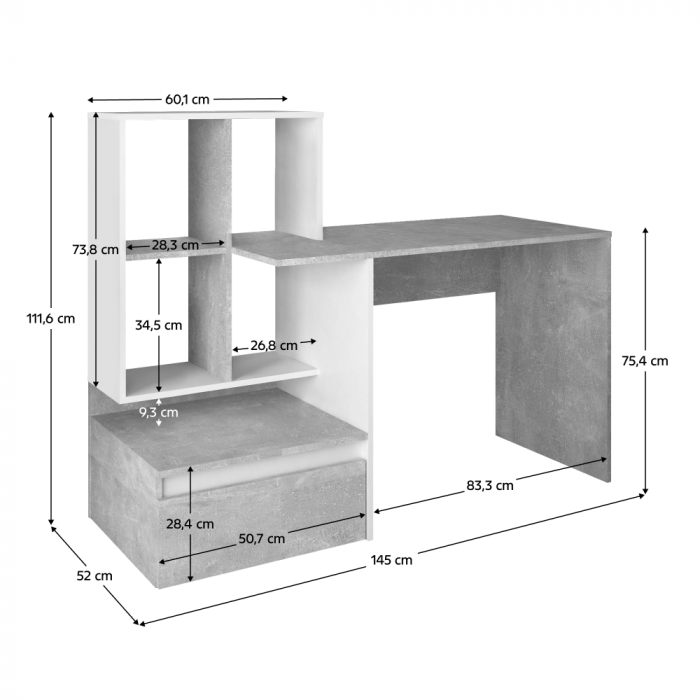 Masă PC, beton/alb, NEREO NEW [2]