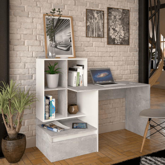 Masă PC, beton/alb, NEREO NEW [5]