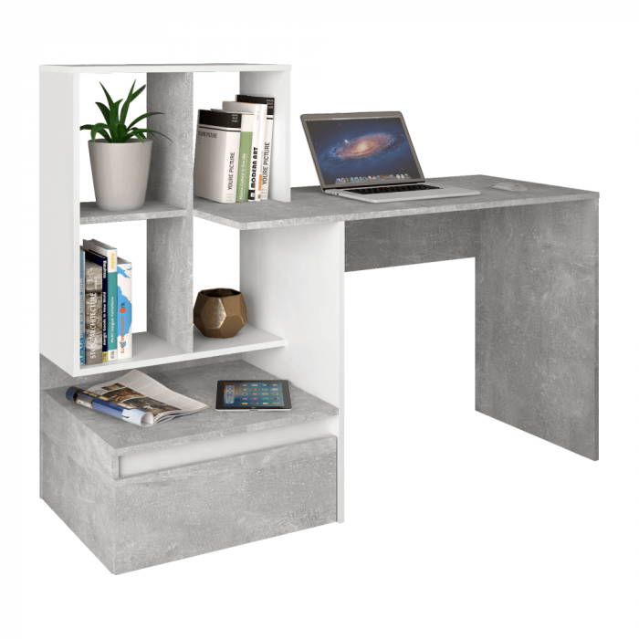 Masă PC, beton/alb, NEREO NEW [1]