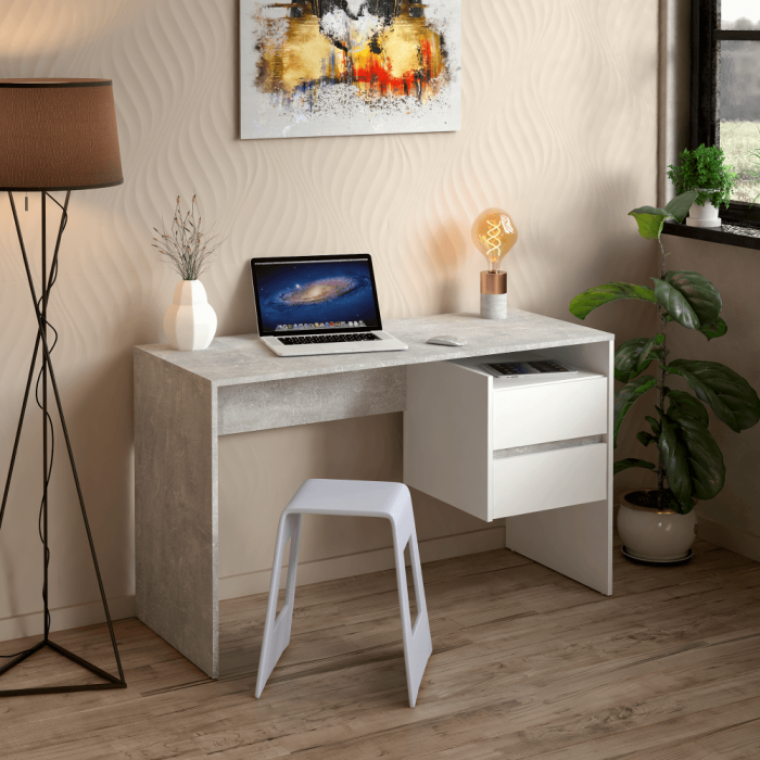 Masă PC, beton/alb, TULIO NEW [2]