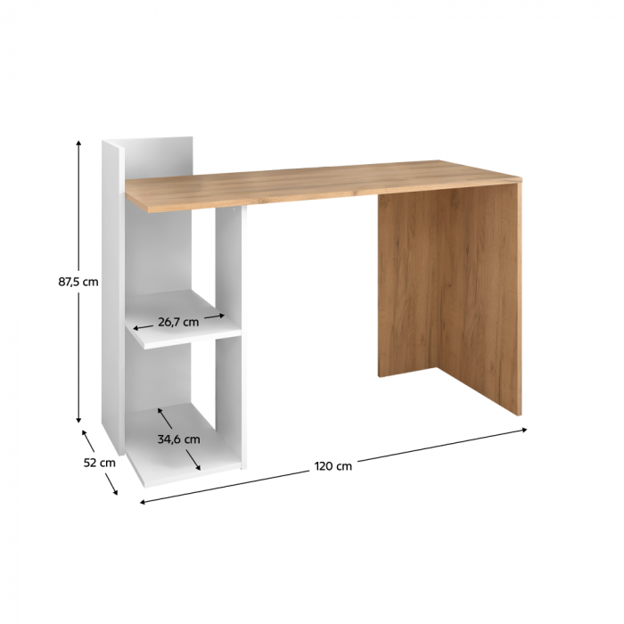 Birou/Masă PC, stejar artisan/alb, 120 cm lungime, modern [5]