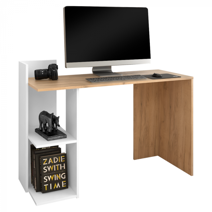 Birou/Masă PC, stejar artisan/alb, 120 cm lungime, modern [1]