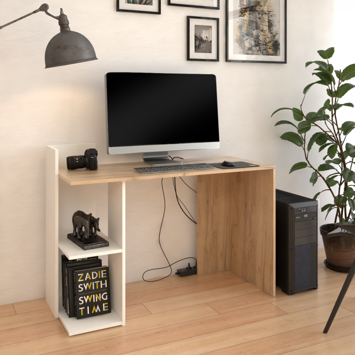 Birou/Masă PC, stejar artisan/alb, 120 cm lungime, modern [4]