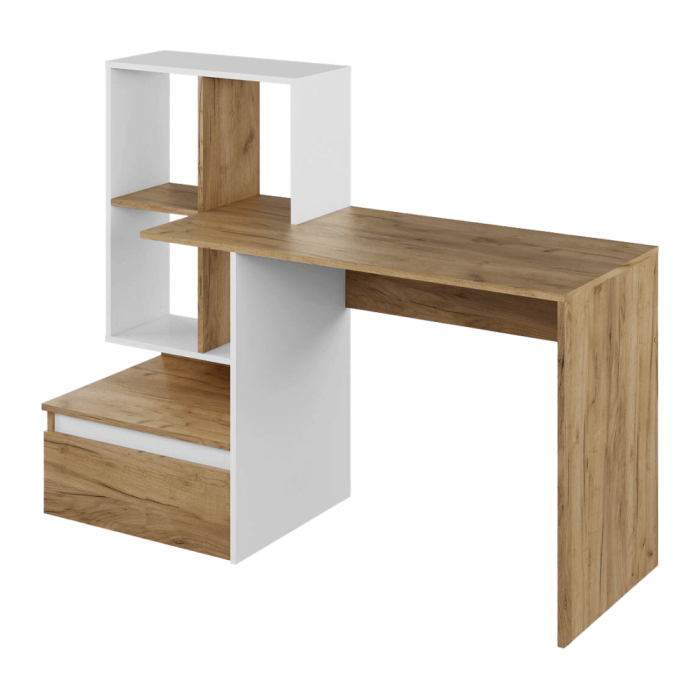 Birou/Masă PC, stejar artisan/alb,modern, cu sertar [4]
