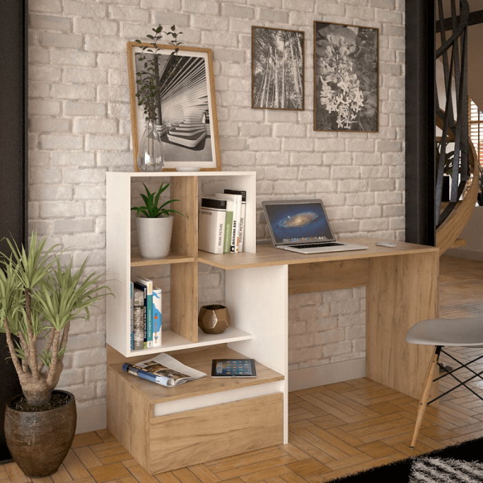 Birou/Masă PC, stejar artisan/alb,modern, cu sertar [5]