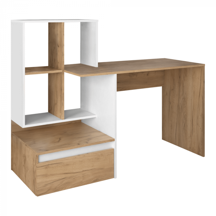 Birou/Masă PC, stejar artisan/alb,modern, cu sertar [3]