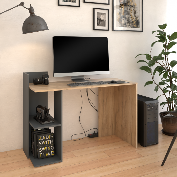 Birou/Masă PC, stejar artisan/grafit,120 cm lungime , modern [4]
