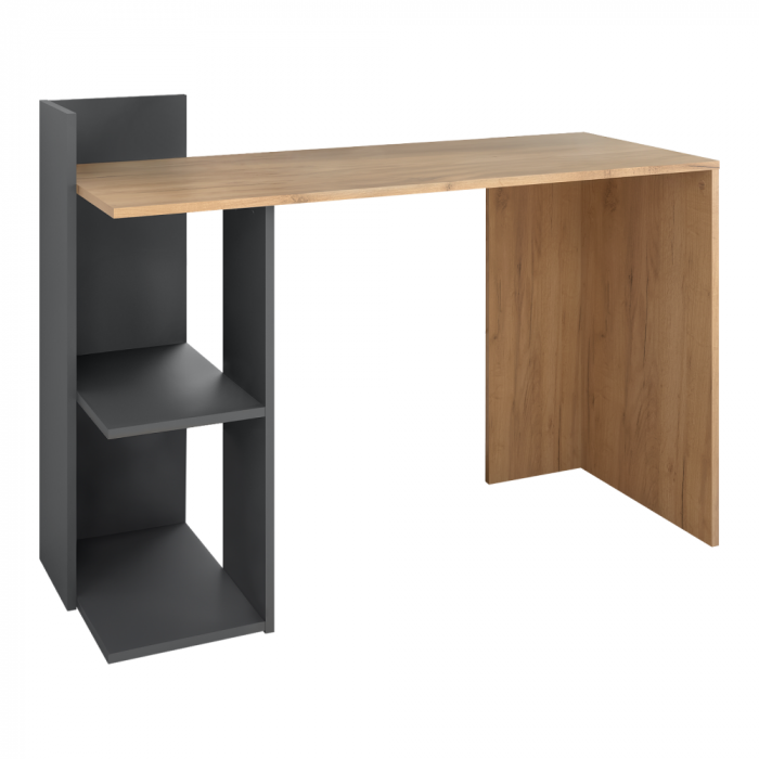 Birou modern cu rafturi, 120 cm lungime x 52 cm adancime , stejar artisan auriu/grafit, canturi abs [2]