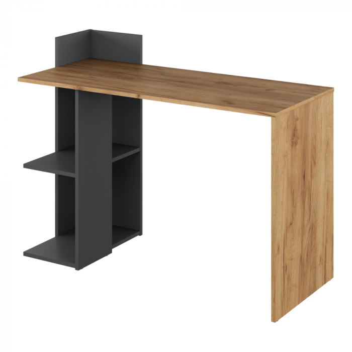 Birou modern cu rafturi, 120 cm lungime x 52 cm adancime , stejar artisan auriu/grafit, canturi abs [3]