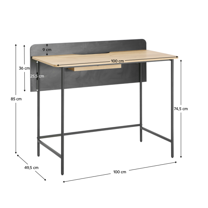 Masă PC, stejar/negru, KOMPUS [7]