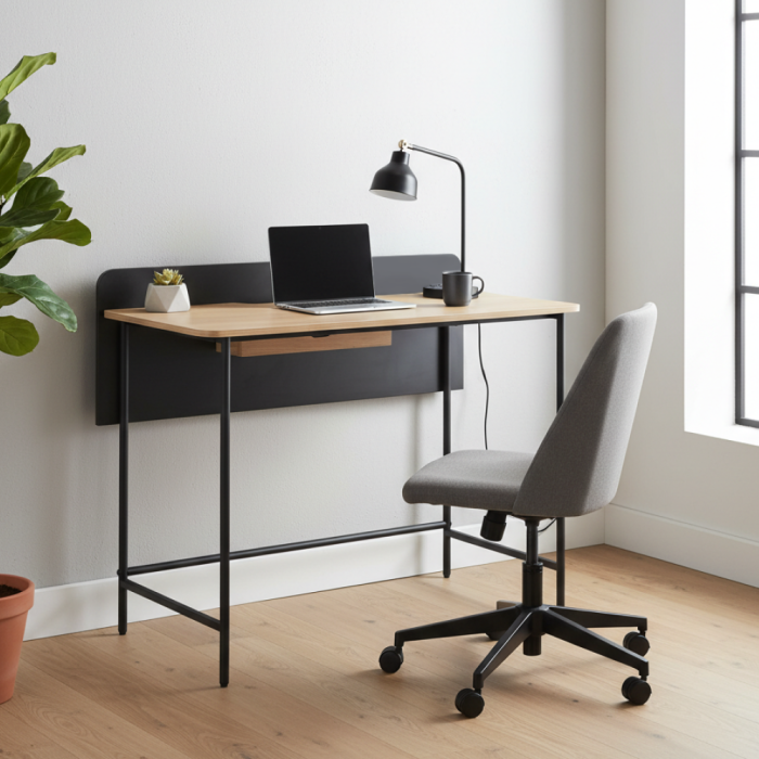 Masă PC, stejar/negru, KOMPUS [5]