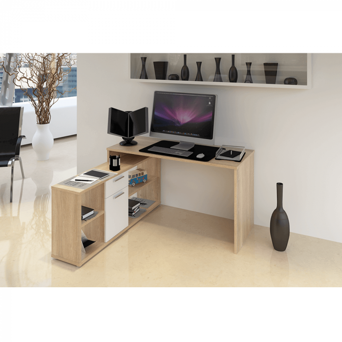 Masa PC, stejar sonoma/alb, NOE NEW [2]