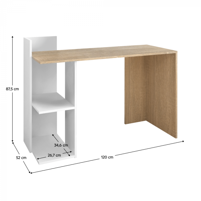 Birou modern cu rafturi, 120 cm lungime x 52 cm adancime , stejar sonoma/alb, canturi abs [5]