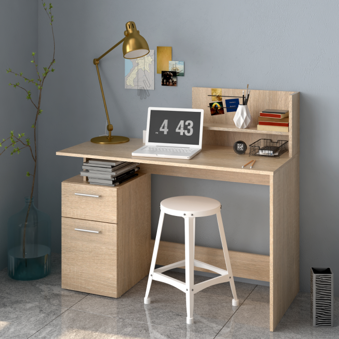 Birou , masa birou pc, cu etajera, pal stejar sonoma, 121,5 cm lungime x 55 cm adancime [4]