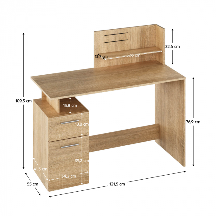 Birou , masa birou pc, cu etajera, pal stejar sonoma, 121,5 cm lungime x 55 cm adancime [3]