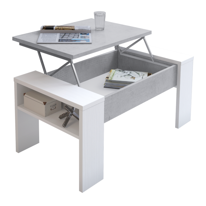 Măsuţă de cafea, alb/beton, cu sistem de ridicare [3]